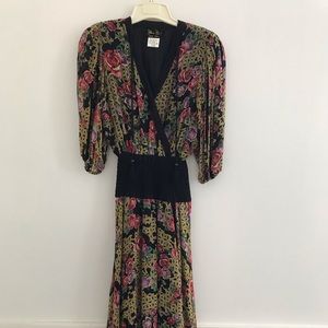 Vintage Diane Freis 100% Silk Bead Dress V-Neck S